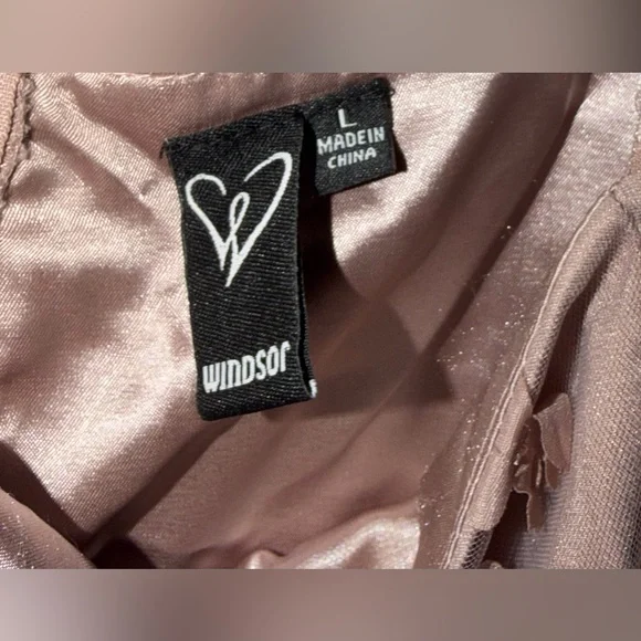 Windsor Dusty Rose Satin Dress with Floral Appliqué - Picture 2 of 6